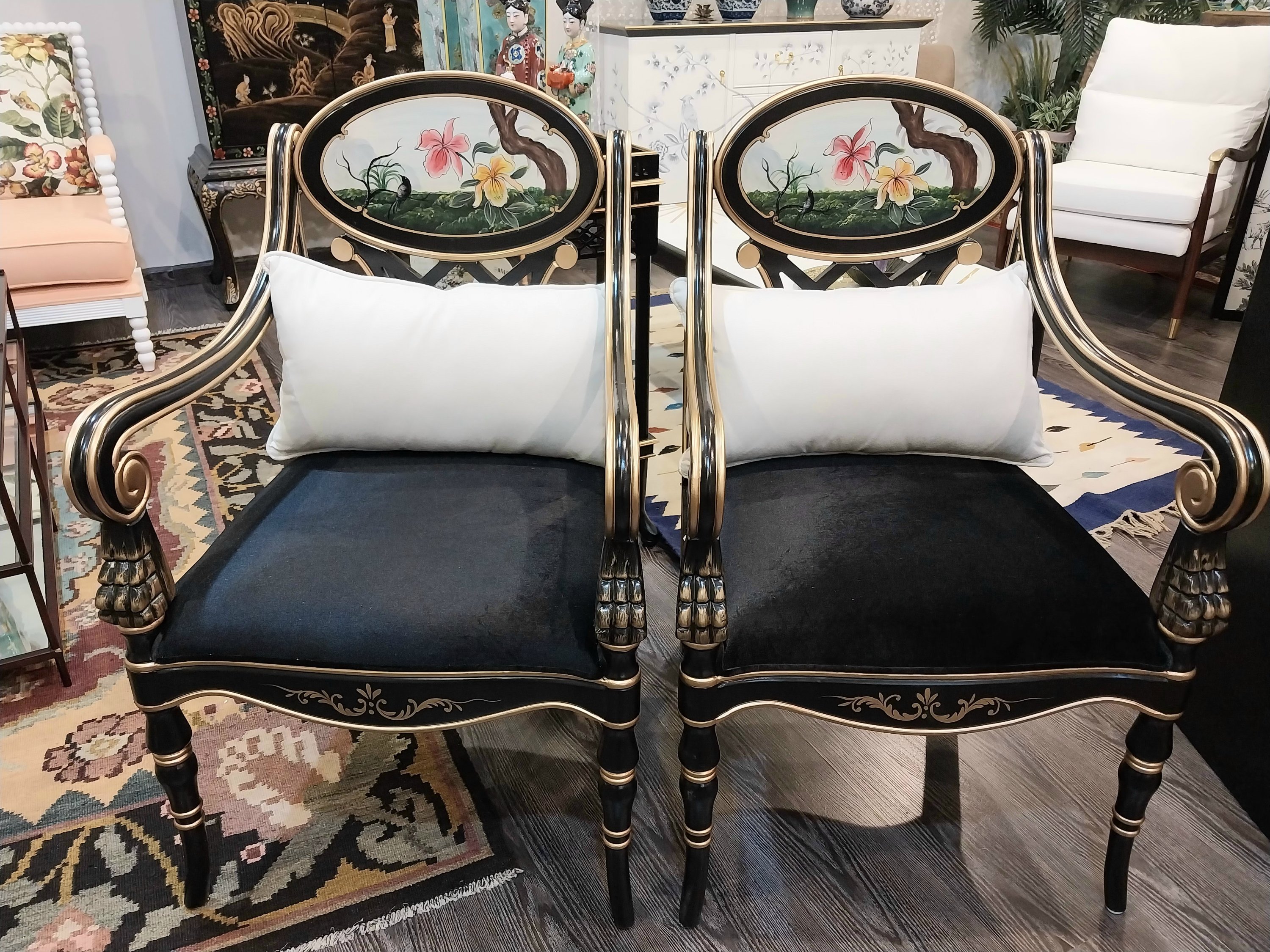 Black & Golden Handpainted Chairs-CR117