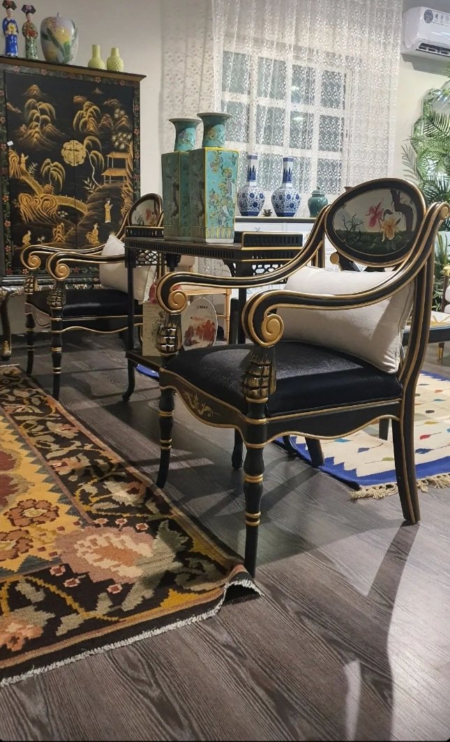 Black & Golden Handpainted Chairs-CR117 - Image 4