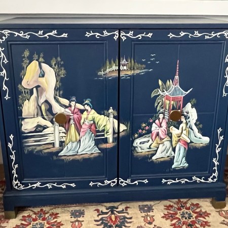 Chinoiserie Style Blue Handpainted Cabinet - CB126
